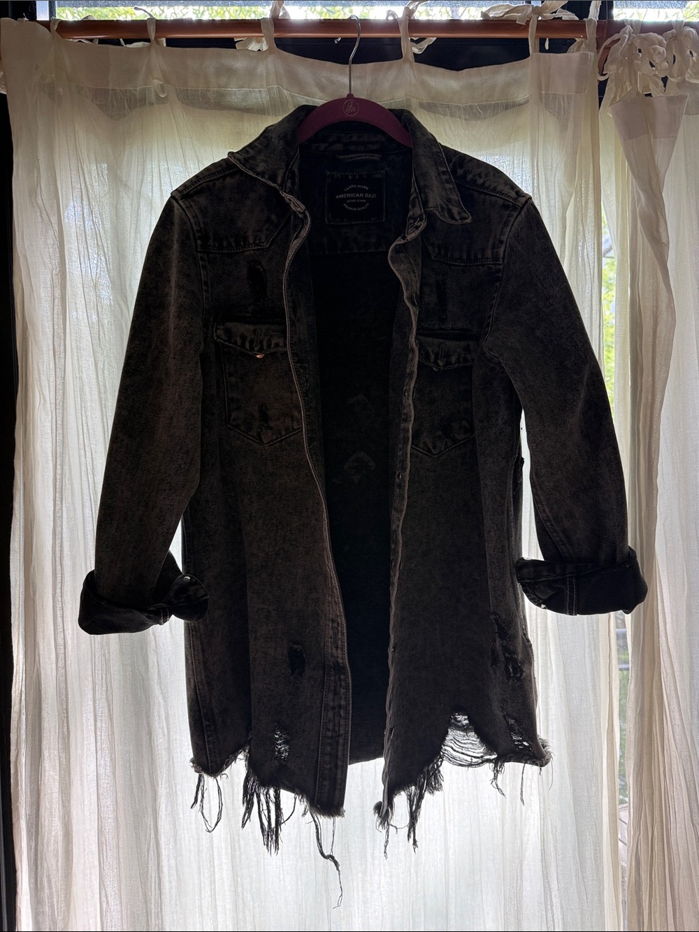 American Bazi Washed Black Distressed Denim Jacket
